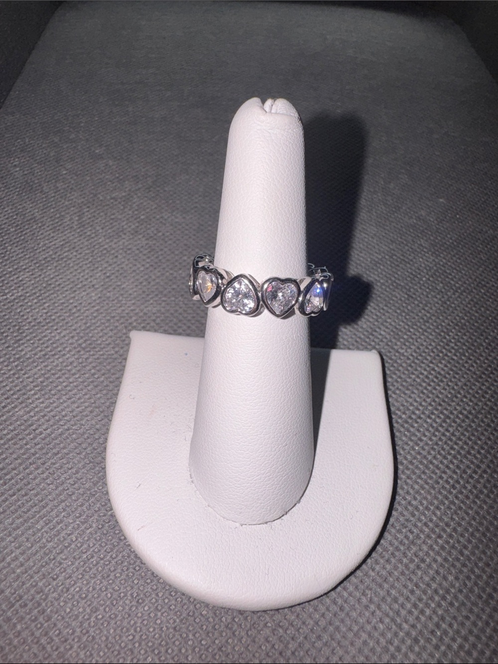 Silver Heart Cubic Zirconia Band Ring - Silver